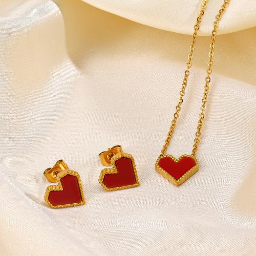 Fashion Stainless Steel Jewelry Sets, 304 Stainless Steel, Heart, gold color plated & for woman & enamel cm 