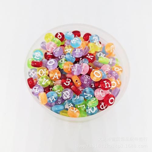 Acryl Alphabet Perlen, rund, DIY, gemischte Farben, 4x7mm, ca. 3600PCs/Tasche, verkauft von Tasche