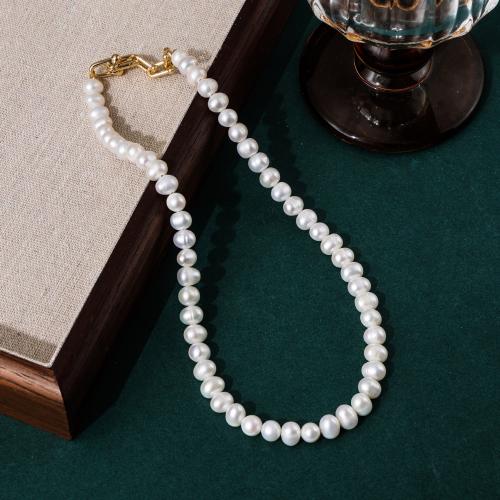 Natural Freshwater Pearl Necklace, Slightly Round, fashion jewelry, white, aboutuff1a7-8MM Approx 40 cm 