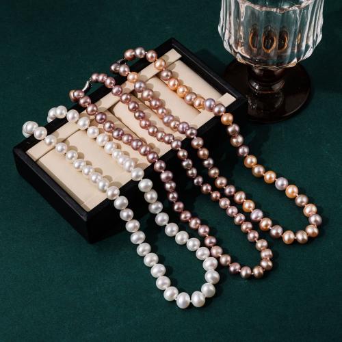 Natural Freshwater Pearl Necklace, with Zinc Alloy, Slightly Round, fashion jewelry Approx 40 cm 