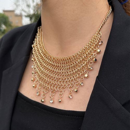 Fashion Iron Necklace, with 7cm extender chain, plated, fashion jewelry & with rhinestone, golden cm [