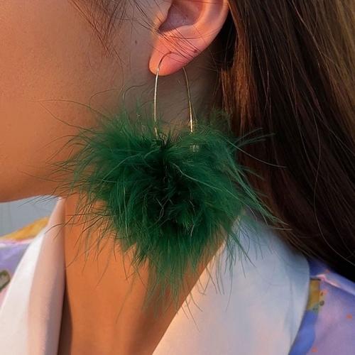 Fluffy Pom Pom Earrings, Zinc Alloy, with Plush & 304 Stainless Steel, plated, fashion jewelry 