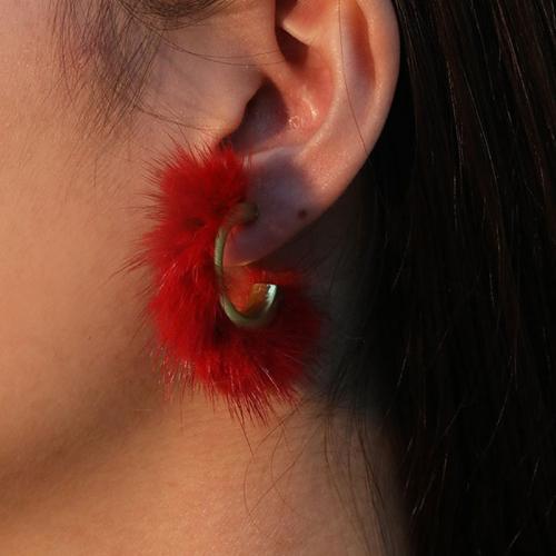 Fluffy Pom Pom Earrings, Plush, with 304 Stainless Steel & Zinc Alloy, fashion jewelry 