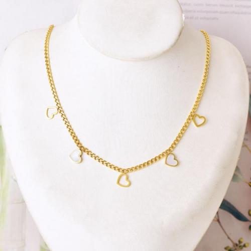 Titanium Steel Jewelry Necklace, with White Shell, with 7cm extender chain, gold color plated, fashion jewelry & for woman Approx 41 cm 