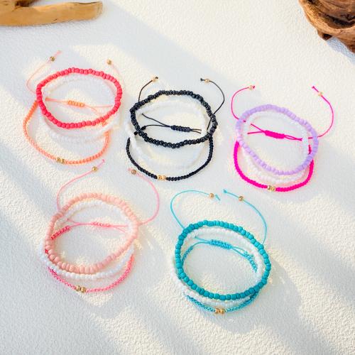 Bracelets Bijoux en verre, Fil de coton, avec Seedbead & perle de plastique, fait à la main, trois pièces & bijoux de mode & pour femme, plus de couleurs à choisir Environ 16 cm, Vendu par fixé