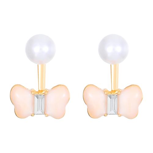 Plastic Pearl Zinc Alloy Earring, with Plastic Pearl, Butterfly, KC gold color plated, micro pave cubic zirconia & for woman & enamel 