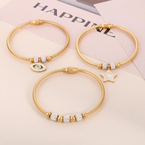 Stainless Steel Bangle, 304 Stainless Steel, 18K gold plated & for woman & with rhinestone Approx 185 mm 