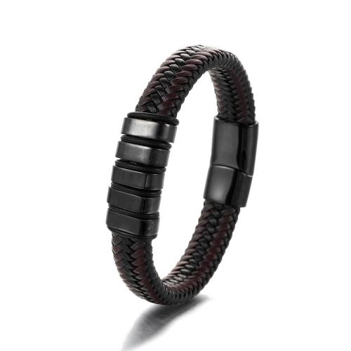 PU Leather Cord Bracelets, 304 Stainless Steel, with Microfiber, handmade, fashion jewelry & for man, black 