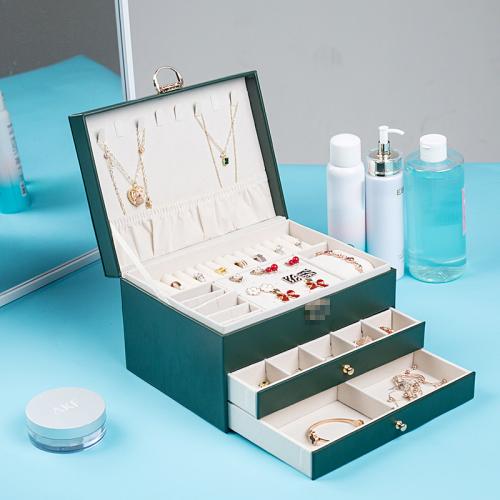 Boîte à bijoux multifonctions, cuir PU, avec Flocage de tissu, Anti-poussière, plus de couleurs à choisir Vendu par PC[