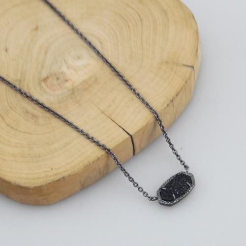 Agate Necklace, Brass, with Ice Quartz Agate, with 7CM extender chain, plated, for woman, black Approx 38 cm 
