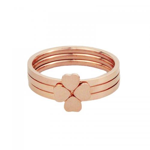Titanium Steel Finger Ring, Four Leaf Clover, plated & for woman, rose gold color 