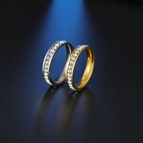 Нержавеющая сталь Rhinestone палец кольцо, Нержавеющая сталь 304, ювелирные изделия моды & разный размер для выбора & Женский & со стразами, Много цветов для выбора, Width 4mm,Thickness 2mm, продается PC