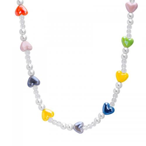 Zinc Alloy Necklace, with Glass Beads & Plastic Pearl & Acrylic, plated & for woman Approx 16-20 Inch 