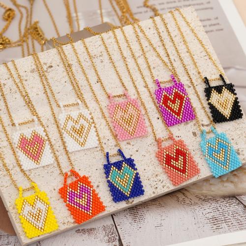 Glass Seed Beads Necklace, Seedbead, with Zinc Alloy, with 5cm extender chain, Rectangle, gold color plated, fashion jewelry & for woman Approx 42 cm 