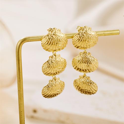 Stainless Steel Drop Earring, 304 Stainless Steel, Shell, Vacuum Ion Plating, fashion jewelry & for woman, gold 