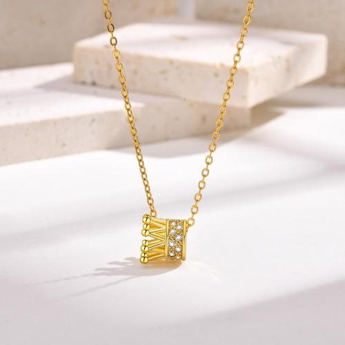 Cubic Zircon Micro Pave Brass Necklace, with 5cm extender chain, Crown, fashion jewelry & micro pave cubic zirconia & for woman, golden Approx 40 cm 