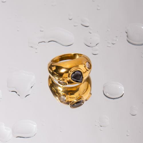 Нержавеющая сталь Rhinestone палец кольцо, Нержавеющая сталь 304, 18K позолоченный, ювелирные изделия моды & Женский & со стразами, Золотой, размер:7, продается PC