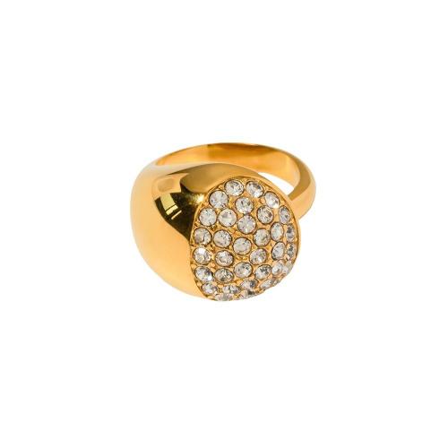 Нержавеющая сталь Rhinestone палец кольцо, Нержавеющая сталь 304, 18K позолоченный, ювелирные изделия моды & Женский & со стразами, Золотой, продается PC