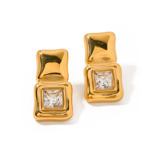 Stainless Steel Cubic Zirconia Stud Earring, 304 Stainless Steel, 18K gold plated, fashion jewelry & micro pave cubic zirconia & for woman, golden 