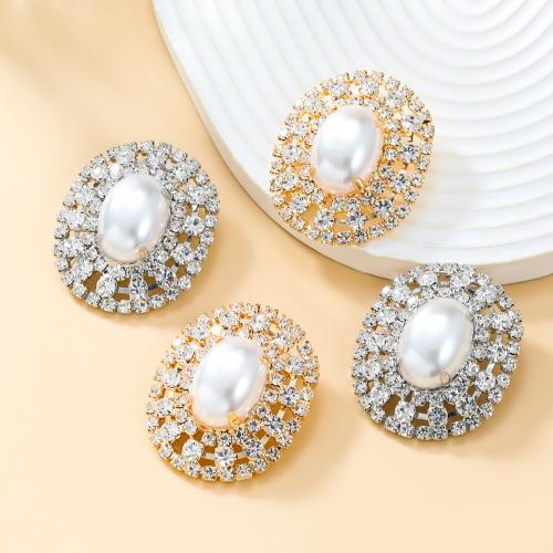Zinc Alloy Rhinestone Stud Earring, with Plastic Pearl, plated, fashion jewelry & for woman & with rhinestone 