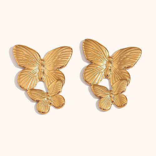 Stainless Steel Stud Earring, 316L Stainless Steel, Butterfly, 18K gold plated, fashion jewelry & for woman, golden 