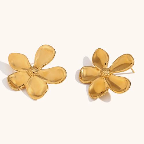 Stainless Steel Stud Earring, 316L Stainless Steel, petals, 18K gold plated, fashion jewelry & for woman, golden 