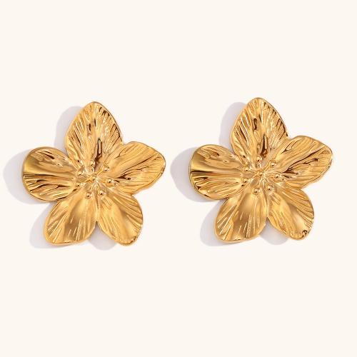 Stainless Steel Stud Earring, 316L Stainless Steel, petals, 18K gold plated, fashion jewelry & for woman, golden 