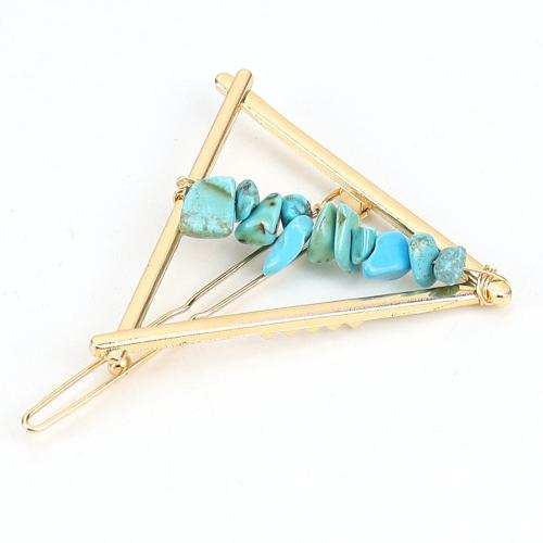 Hair Clip, Zinc Alloy, with Natural Stone, Triangle, gold color plated, fashion jewelry & for woman 