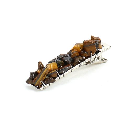 Alligator Hair Clip, Zinc Alloy, with Natural Stone, platinum color plated & for woman 