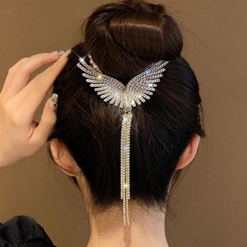 Zinc Alloy Hair Cuff, with Plastic Pearl, Wing Shape, plated, for woman & with rhinestone 