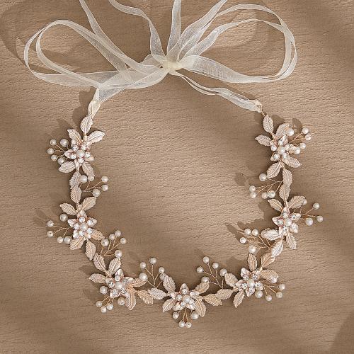 Headband, Zinc Alloy, with Plastic Pearl, Flower, plated, for bridal & for woman & with rhinestone 