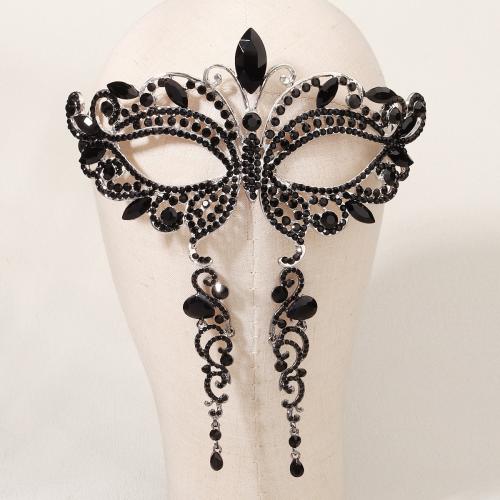 Rhinestone Zinc Alloy Jewelry Set, mask & earring, plated, for woman & with rhinestone, black 