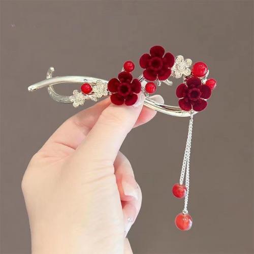 Hair Pins, Zinc Alloy, with Plastic Pearl, Flower, plated, for woman & with rhinestone 