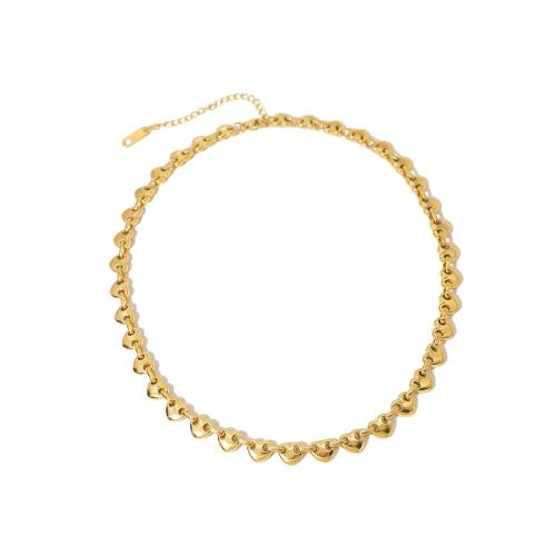 Collier de bijoux de titane, Acier titane, avec 5.5cm chaînes de rallonge, coeur, Plaqué d'or 18K, bijoux de mode & pour femme Environ 33.5 cm, Vendu par PC