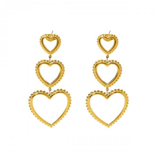 Titanium Steel Earrings, Heart, 18K gold plated, fashion jewelry & for woman & hollow 
