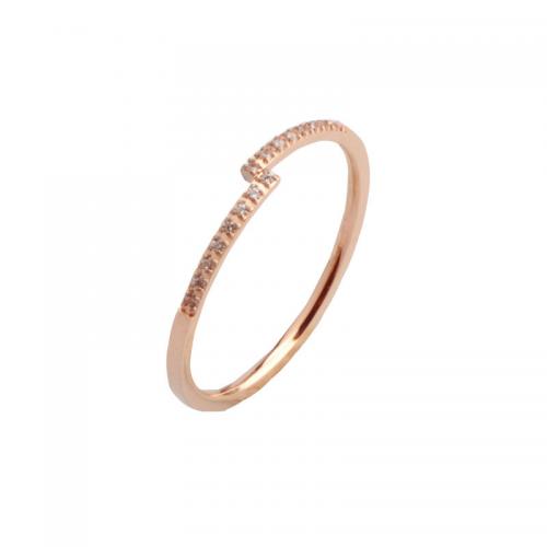 Титан Сталь палец кольцо, титан, Другое покрытие, инкрустированное микро кубического циркония & Женский, под розовое золото, размер:6, продается PC