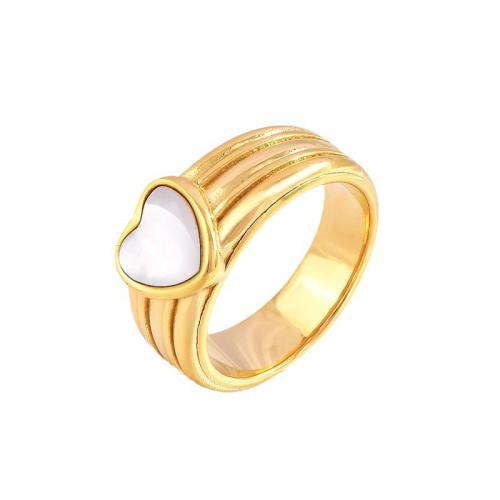Титан Сталь палец кольцо, титан, с Ракушка, Сердце, Другое покрытие, разный размер для выбора & Женский, Золотой, продается PC