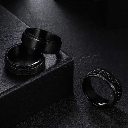 ステンレス指輪, 304ステンレススチール, 3個 & ファッションジュエリー & 回転式 & ユニセックス & 異なるサイズの選択, ブラック, Width 8mm,Thickness 2mm, 3パソコン/セット, 売り手 セット