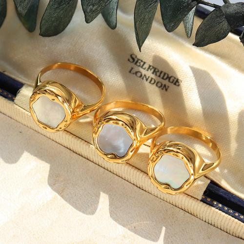 Stainless Steel Finger Ring, 304 Stainless Steel, with White Shell, fashion jewelry & for woman 13mm 