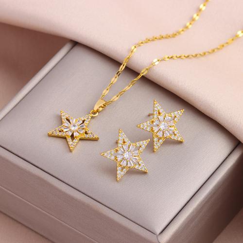 Brass Jewelry Set, with 304 Stainless Steel, Vacuum Ion Plating, fashion jewelry & for woman & with rhinestone Approx 45 cm 
