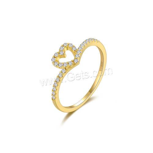 Cubic Zirconia Micro Pave Sterling Silver Finger Ring, 925 Sterling Silver, Heart, plated & micro pave cubic zirconia & for woman, golden 