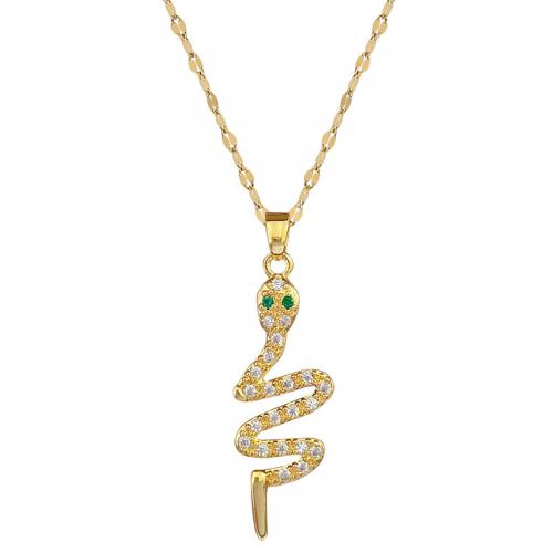 Messing Halskette, mit Titanstahl, mit Verlängerungskettchen von 2inch, Schlange, vergoldet, für Frau & mit Strass, Länge:ca. 15.7 ZollInch, verkauft von PC
