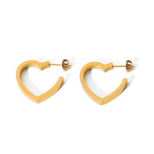 Stainless Steel Stud Earring, 304 Stainless Steel, Heart, 18K gold plated, fashion jewelry & for woman, golden, 29.1mm 