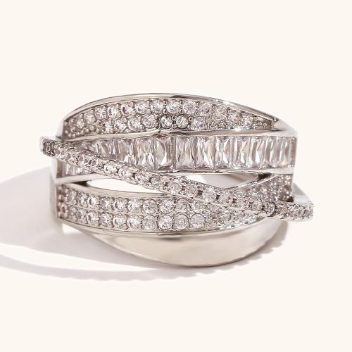 Cubic Zirconia Micro Pave Brass Finger Ring, fashion jewelry & micro pave cubic zirconia & for woman, silver color, US Ring 