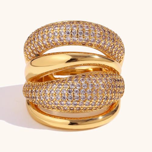 Цирконий Micro Pave Латунь палец кольцо, плакирован золотом, ювелирные изделия моды & инкрустированное микро кубического циркония & Женский, Золотой, размер:7, продается PC