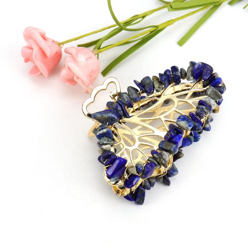Hair Claw Clips, Zinc Alloy, with Natural Stone, Butterfly, gold color plated & for woman 