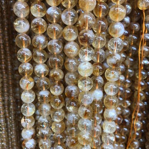 Citrin Naturperlen, Gelbquarz Perlen, rund, poliert, DIY & verschiedene Größen vorhanden, gelb, Länge:ca. 38 cm, verkauft von Strang