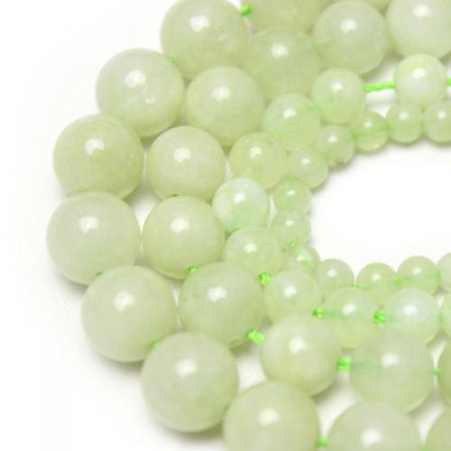 Single Gemstone Beads, Green Calcedony, Round, polished, DIY light green 