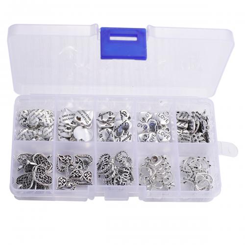 DIY Jewelry Finding Kit, Zinc Alloy, with Plastic Box, antique silver color plated, 10 cells Approx 