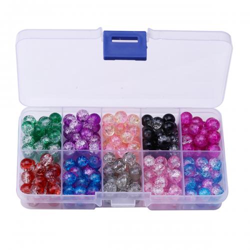 DIY Jewelry Finding Kit, Glass, with Plastic Box, Round, 10 cells & crackle, mixed colors x mm, Approx 